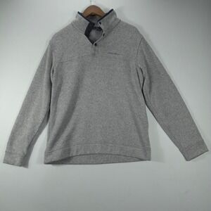 Streetwear Eddie Bauer Pullover Mens L Gray Marled Snap Neck Fleece Sweater